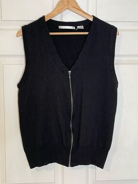 Perry Ellis Black Sleeveless Zip Front Vest Merino Wool
